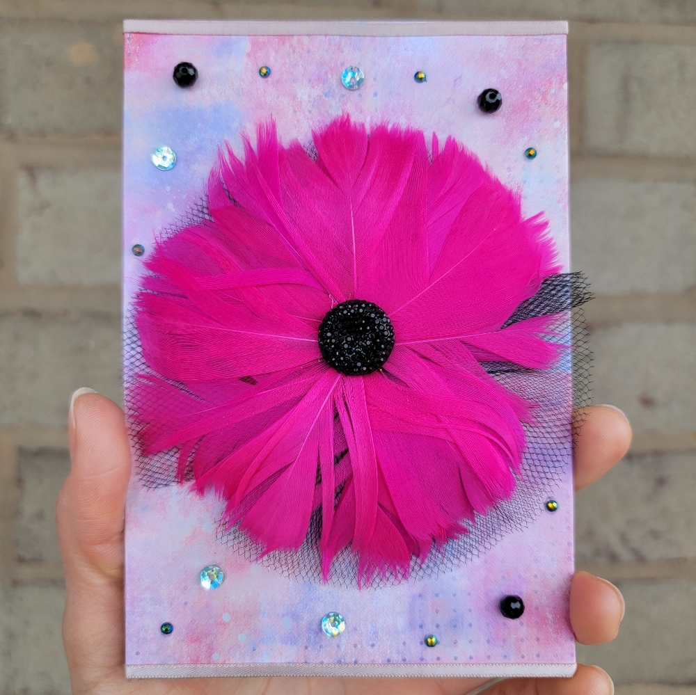 Hot Pink flower glamour wall art 6x4" HANDMADE